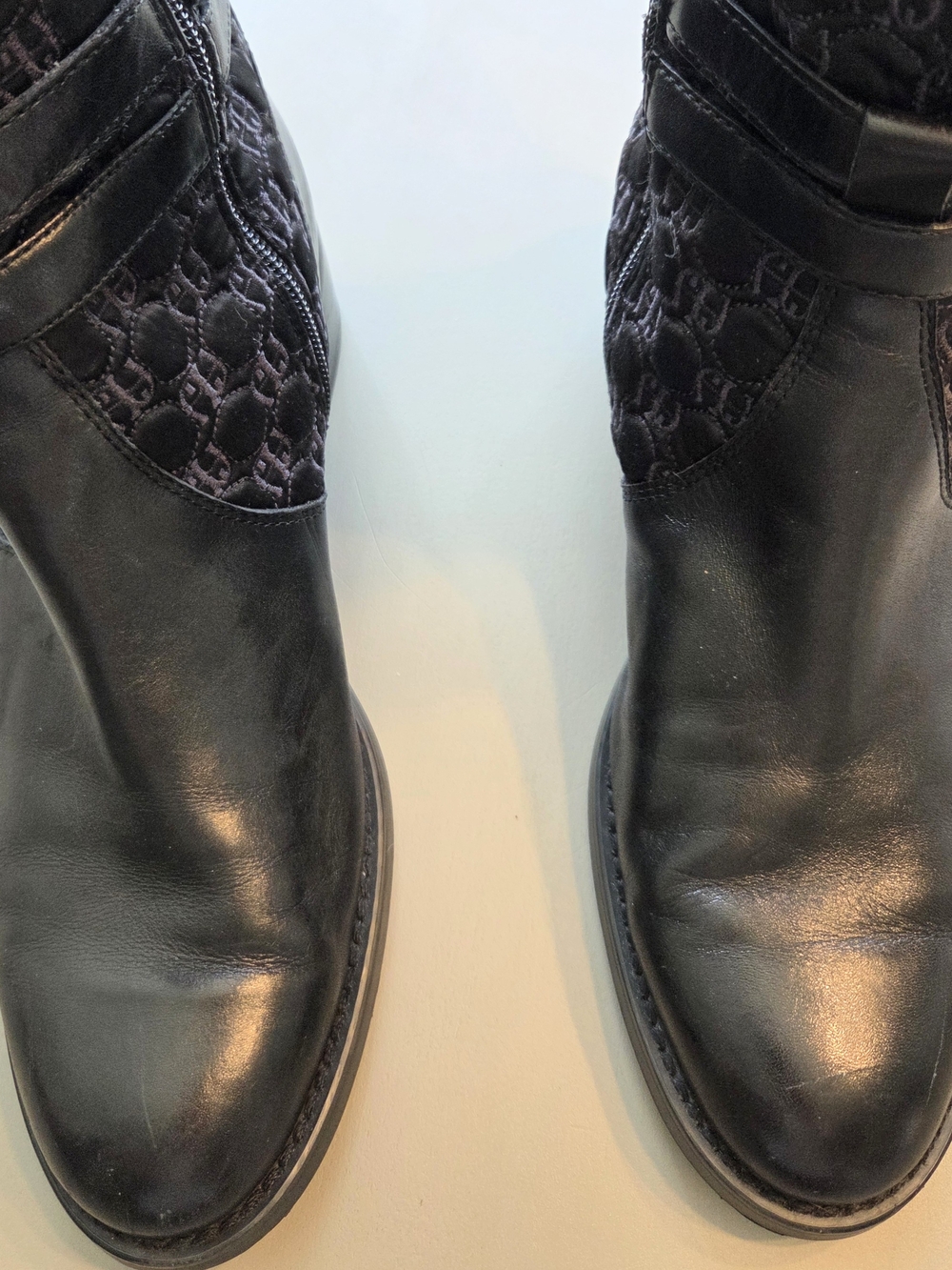 Etienne Aigner Black Leather & Fabric Riding Boots Size 9 - Picture 2 of 9